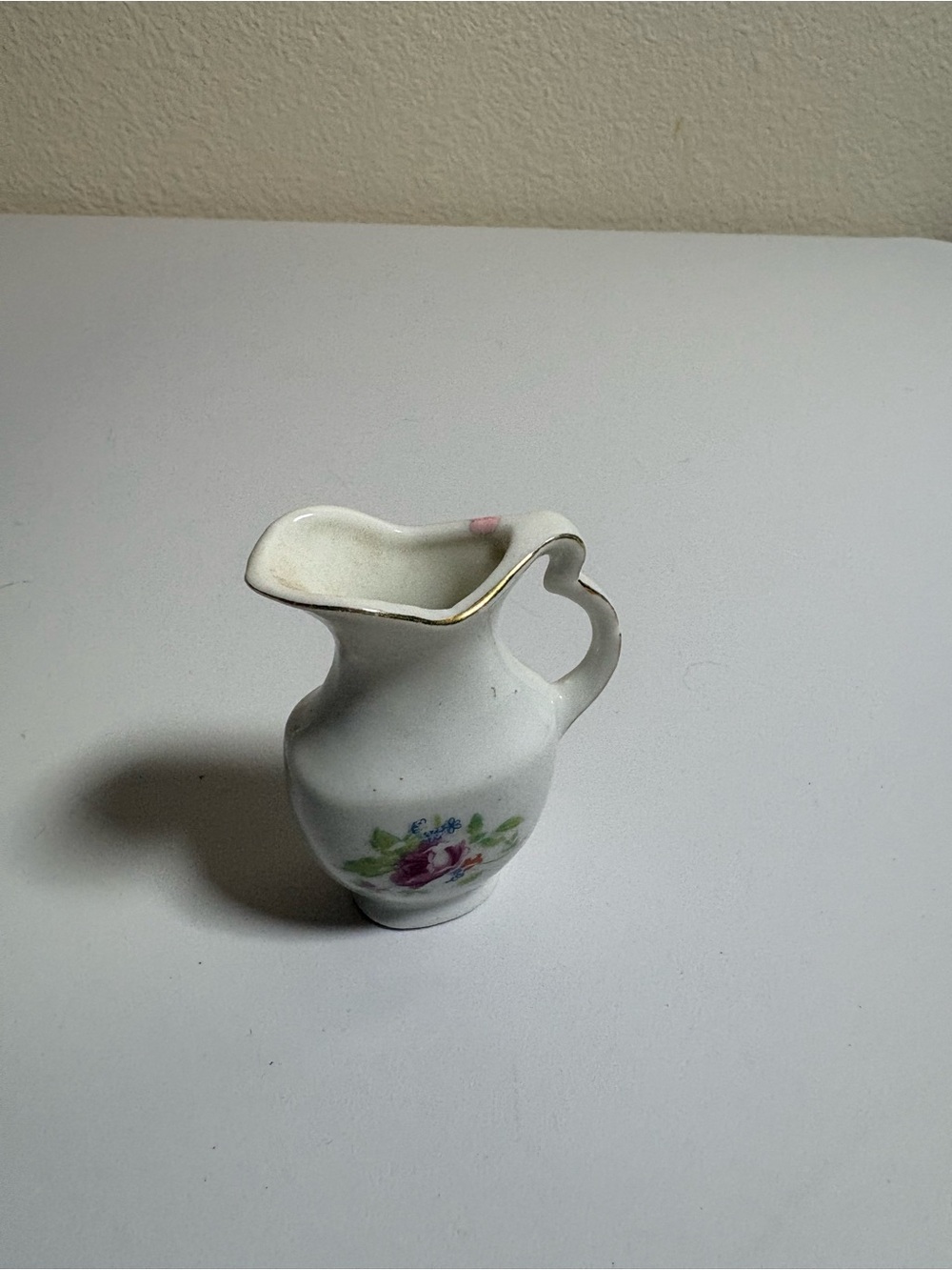 White Floral Porcelain Mini Pitcher with Gold Trim